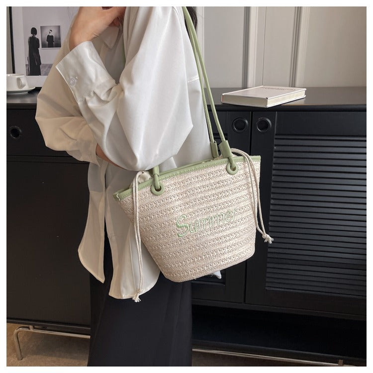 Sac à bandoulière polyvalent en paille de style plage ED0404