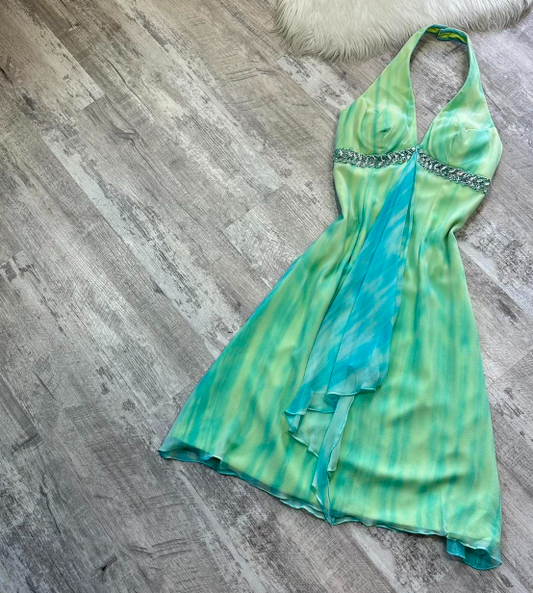 Vintage Gorgeous Sheath Halter Homecoming Dresses, Short Green Chiffon Prom Dress ED04053