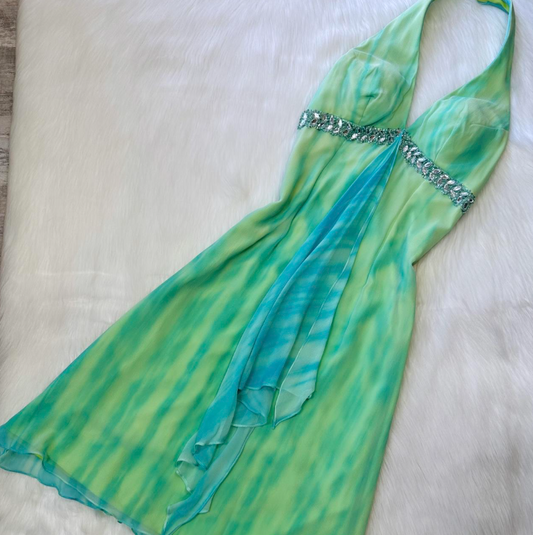 Vintage Gorgeous Sheath Halter Homecoming Dresses, Short Green Chiffon Prom Dress ED04053