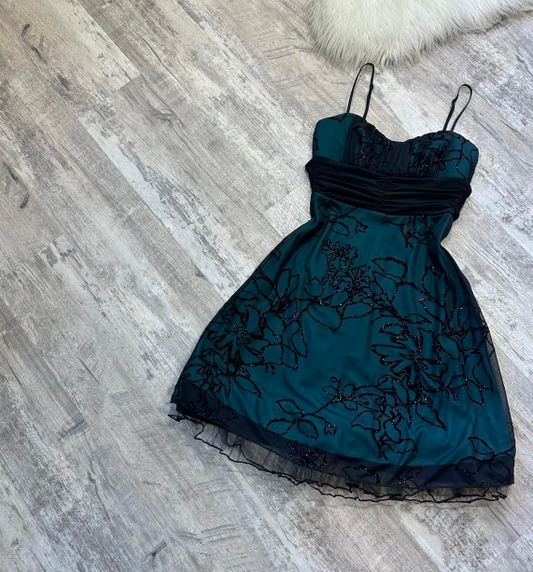 Vintage A-Line Spaghetti Strap Chiffon Applique Homecoming Dresses, Short Blue Y2K Prom Dresses ED04056