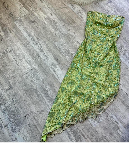 Vintage Strapless Sheath Chiffon Beaded Homecoming Dresses, Short Green Y2K Prom Dresses ED04057