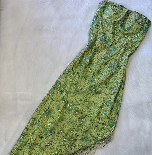 Vintage Strapless Sheath Chiffon Beaded Homecoming Dresses, Short Green Y2K Prom Dresses ED04057