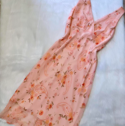 Vintage V-neck Sheath Floral Chiffon Homecoming Dresses, Short Peach Prom Dresses ED04058