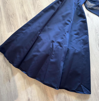 Vintage Sheath Satin Navy Blue Formal Evening Dress,Spaghetti Straps Long Prom Dresses ED04061