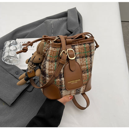 Sac seau à bandoulière vintage en laine à carreaux ED0406