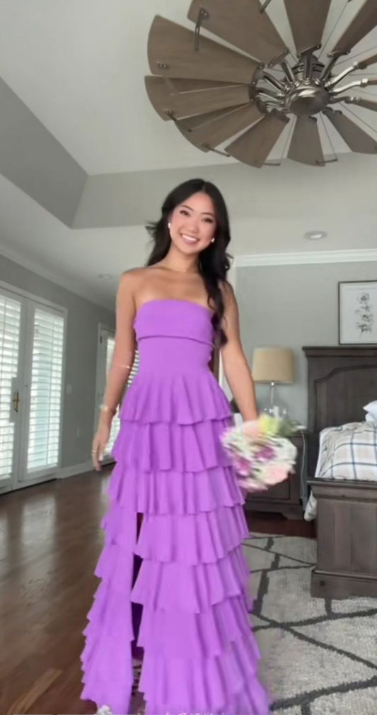Fairy Purple Sheath Strapless Birthday Party Dress Wedding Guest Dress ED04071
