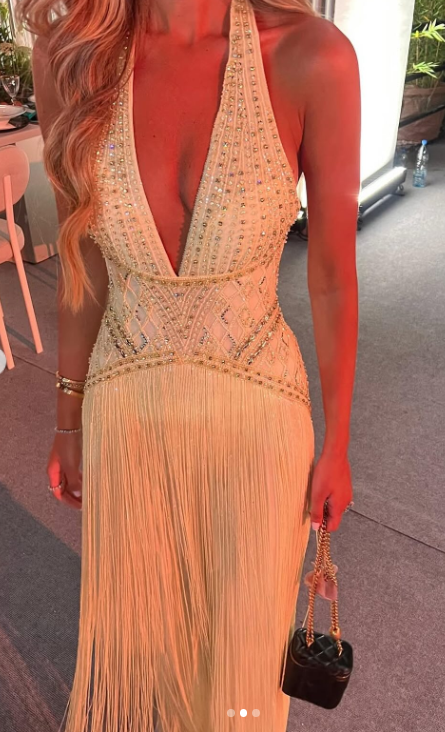 Gorgeous Sheath V-neck Open Back Prom Dress with Tassels Butter Yellow Backless Formal Evening Dress ED04080