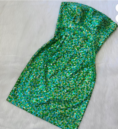 Sparkly Sheath Formal Dress Strapless Short Prom Dress Turquoise Homecoming Dress ED04093