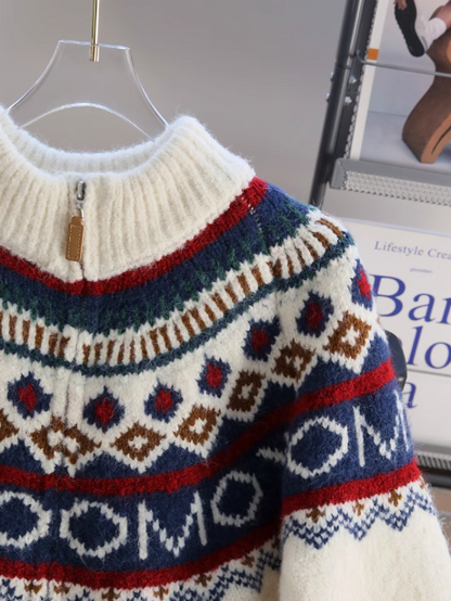 Fair Isle Turtleneck Thickened Vintage Preppy Zipper long sleeves Cardigan ED0409