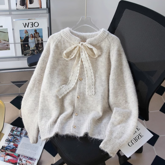 Sanfte Spitze Schnürung verdickte weiche Strickjacke ED0410