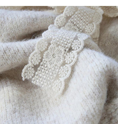 Sanfte Spitze Schnürung verdickte weiche Strickjacke ED0410