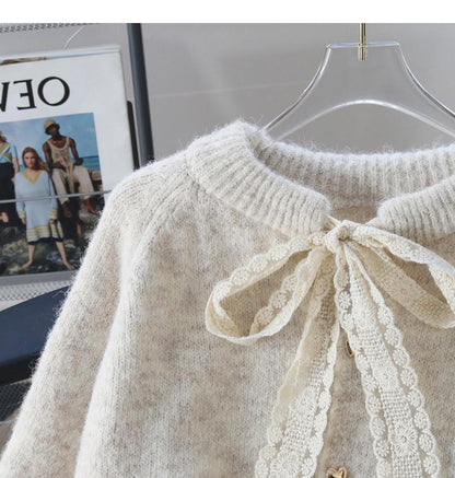 Sanfte Spitze Schnürung verdickte weiche Strickjacke ED0410