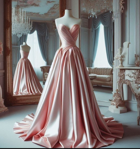 Elegant Sweetheart A-Line Satin Long Prom Dresses, Sweet Pink 16 Dress ED04130