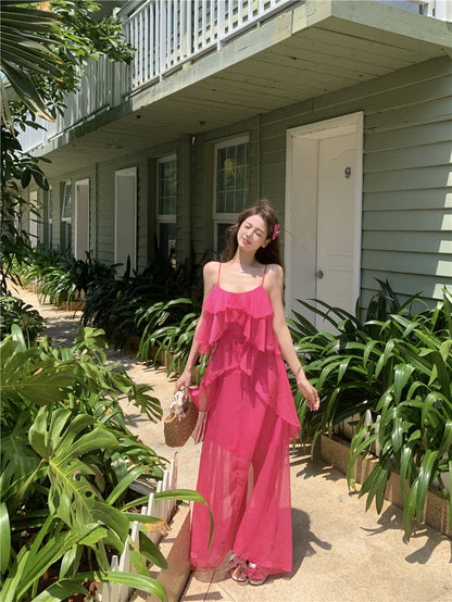 Chiffon-Kleid mit Rüschen und Strapsen am Meer ED0413
