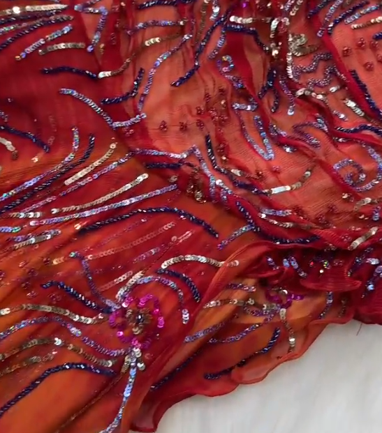 Vintage Strapless Sheath Chiffon Sequined Long Prom Dresses, Red Formal Evening Dresses ED04144