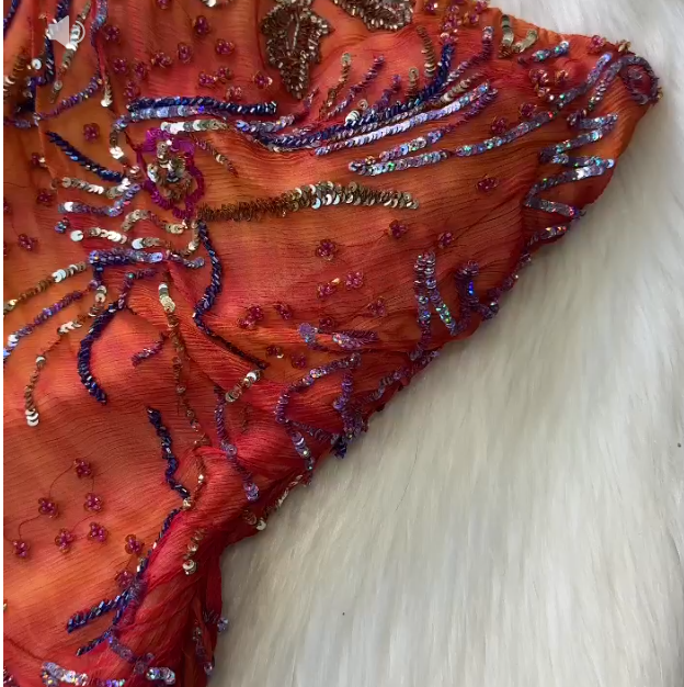Vintage Strapless Sheath Chiffon Sequined Long Prom Dresses, Red Formal Evening Dresses ED04144