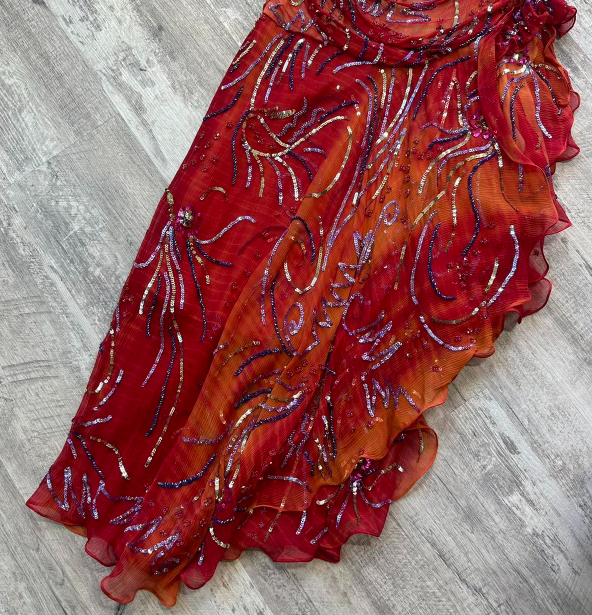 Vintage Strapless Sheath Chiffon Sequined Long Prom Dress Red Formal Evening Dress
