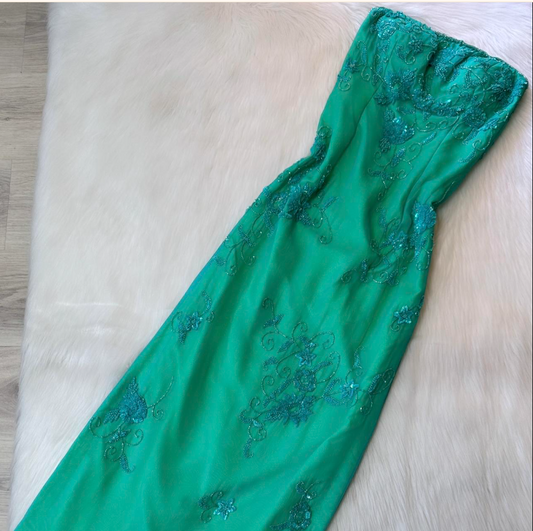 Glam Sheath Long Prom Dresses, Strapless Chiffon Guest Dresses, Beaded Formal Evening Dresses ED04187