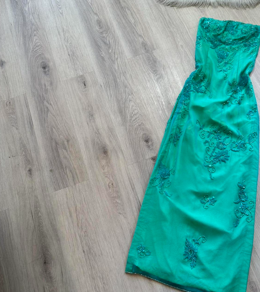 Glam Sheath Long Prom Dresses, Strapless Chiffon Guest Dresses, Beaded Formal Evening Dresses ED04187