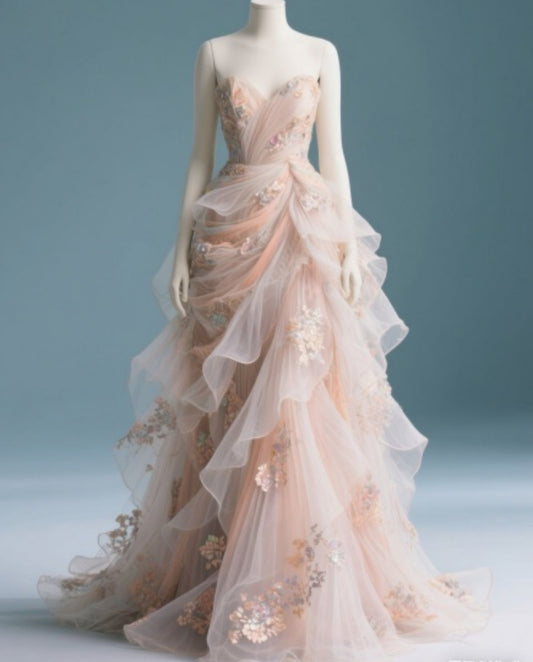 Gorgeous Sweetheart Sheath Long Prom Dresses, Tulle Applique Sweet 16 Dresses ED04192
