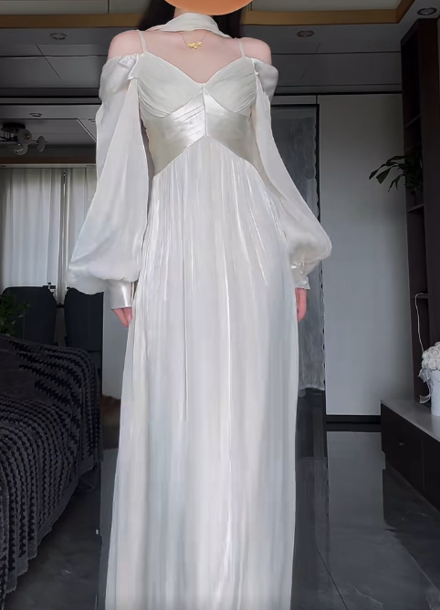 Elegant Off-the-shoulder Sheath Long Prom Dresses, Long-sleeved Formal Evening Dresses ED04204