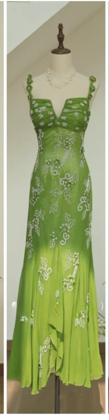 Fairy Spaghetti Strap Sheath Chiffon Beaded Long Prom Dresses, Green Formal Evening Dresses ED04207