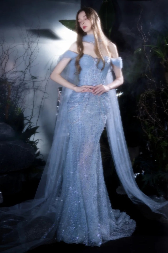 Gorgeous Sweetheart Mermaid Tulle Long Prom Dresses, Blue Formal Evening Dresses ED04211