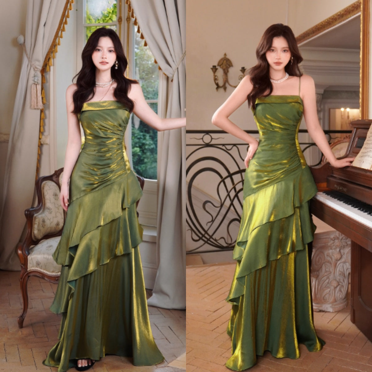 Sweet Spaghetti Strap Sheath Tulle Birthday Dresses, Navy Blue Formal Evening Dresses ED04212