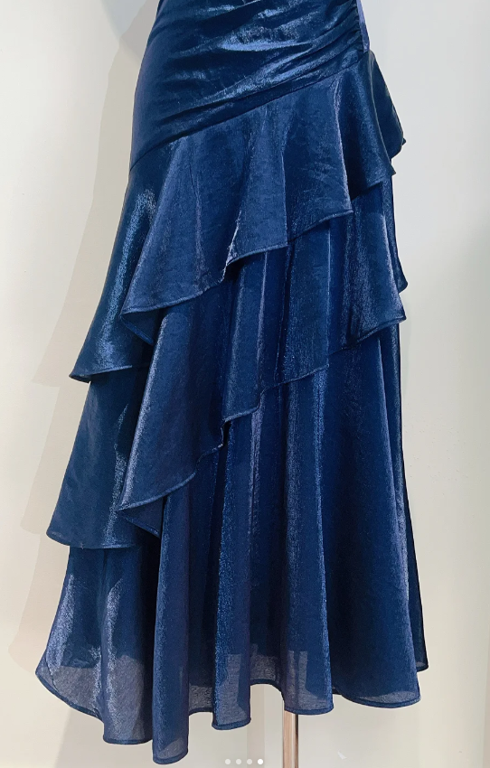 Sweet Spaghetti Strap Sheath Tulle Birthday Dresses, Navy Blue Formal Evening Dresses ED04212
