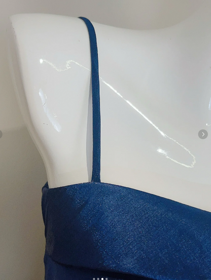 Sweet Spaghetti Strap Sheath Tulle Birthday Dresses, Navy Blue Formal Evening Dresses ED04212