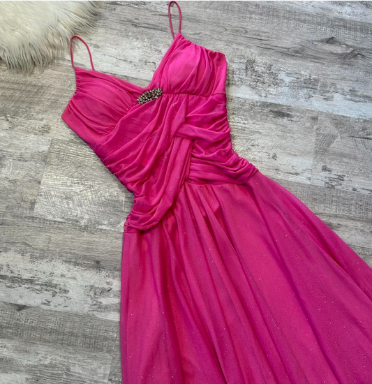 Cute Spaghetti Strap A-Line Chiffon Short Prom Dresses Fuchsia Homecoming Dresses ED04231