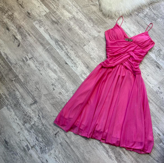 Cute Spaghetti Strap A-Line Chiffon Short Prom Dresses Fuchsia Homecoming Dresses ED04231