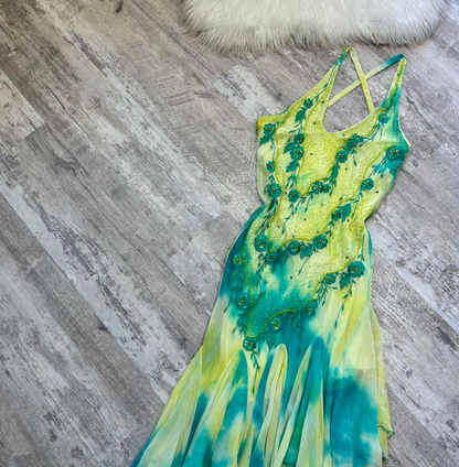 Vintage Halter Sheath Beaded Chiffon Prom Dresses, Yellow Homecoming Dresses  ED04234