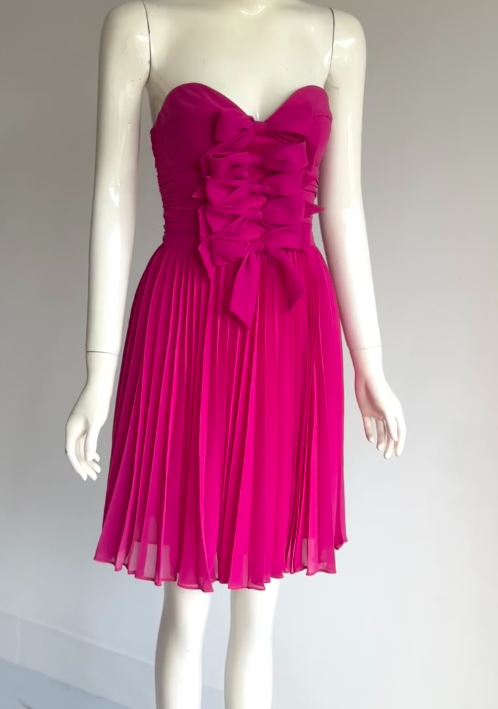 short prom dresses hot pink Vintage Sweetheart Sheath Chiffon Pleated Short Prom Dresses, Hot Pink – EvaFashionDress