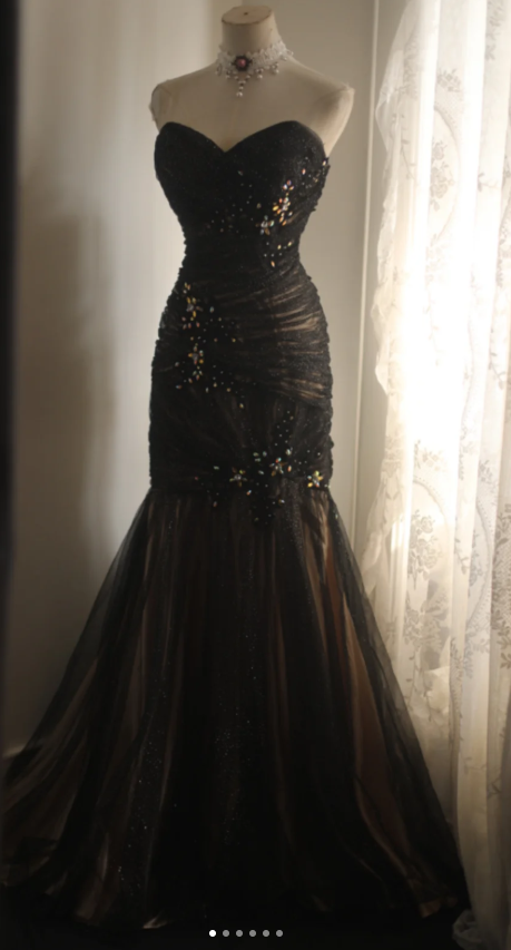 Elegant Sweetheart Mermaid Tulle Beaded Long Prom Dresses, Black Formal Dresses ED04254