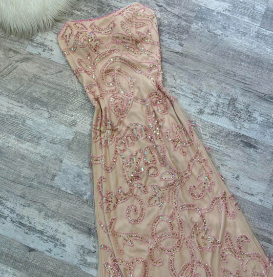 Vintage Strapless Sheath Chiffon Beaded Long Prom Dresses, Sparkly Backless Formal Evening Dresses ED04258