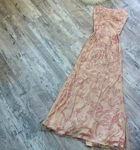 Vintage Strapless Sheath Chiffon Beaded Long Prom Dresses, Sparkly Backless Formal Evening Dresses ED04258