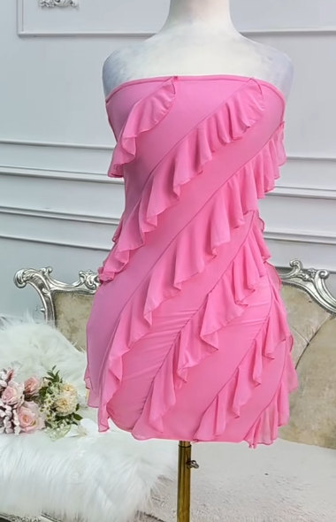 Sexy Strapless Sheath Chiffon Short Prom Dresses, Pink Homecoming Dresses Birthday Dresses ED04285