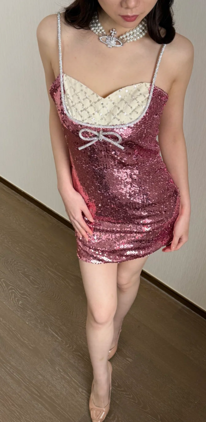 Chic Spaghetti Strap Sheath Sequined Short Prom Dresses Pink Homecoming Dresses Sweet Birthday Dresses ED04289