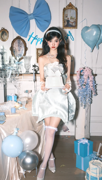 Cute Strapless Ball Gown Satin Short Prom Dresses Sleeveless Homecoming Dresses Birthday Dresses ED04293