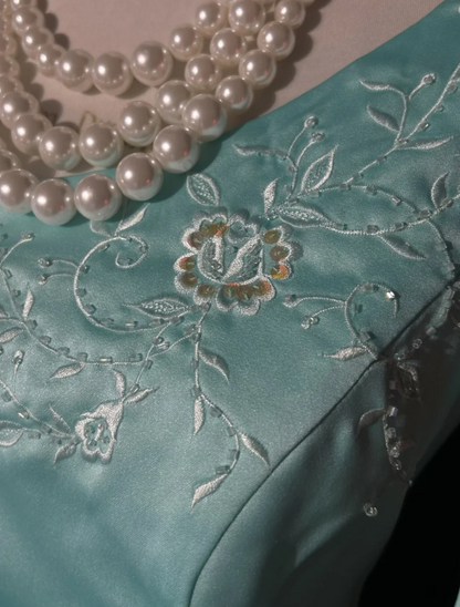 Elegant One Shoulder Sheath Satin Prom Dresses, Sky Blue Formal Dresses ED04299