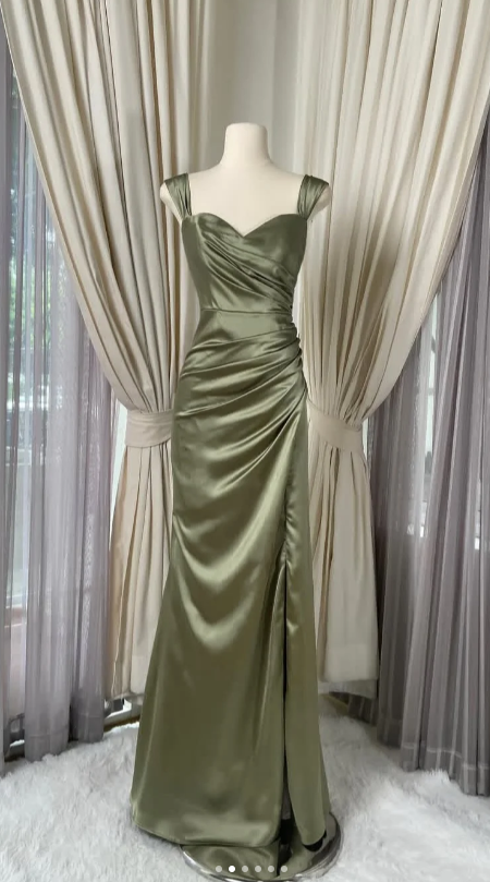 Elegant V-neck Sheath Satin Prom Dresses, Oliver Green Formal Evening Dresses ED04300