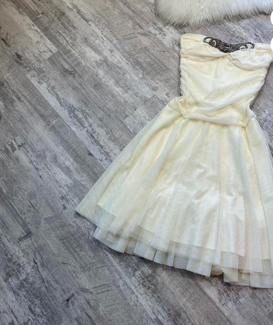 Vintage A-line Chiffon Short Prom Dresses, White Homecoming Dresses, Strapless Birthday Dresses  ED04304