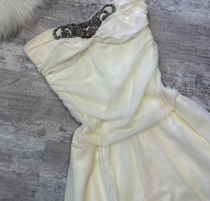 Vintage A-line Chiffon Short Prom Dresses, White Homecoming Dresses, Strapless Birthday Dresses  ED04304