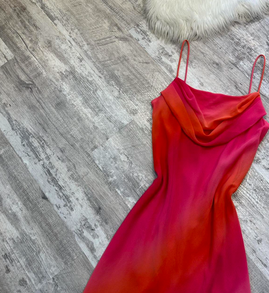 Vintage Sheath Chiffon Short Prom Dresses, Gradient Red Homecoming Dresses, Spaghetti Strap Birthday Dresses ED04305