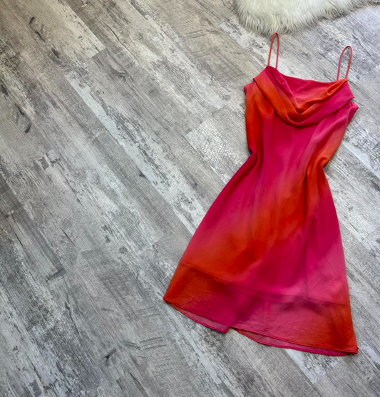 Vintage Sheath Chiffon Short Prom Dresses, Gradient Red Homecoming Dresses, Spaghetti Strap Birthday Dresses ED04305