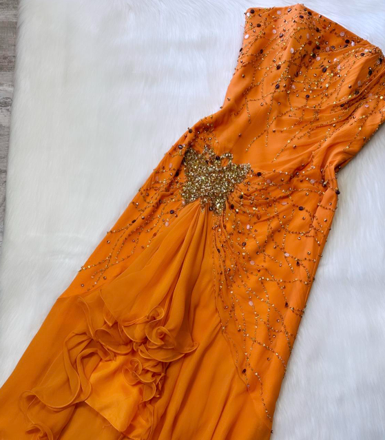 Vintage Strapless Sheath Chiffon Beaded Short Prom Dresses,Orange Homecoming Dressess ED04307