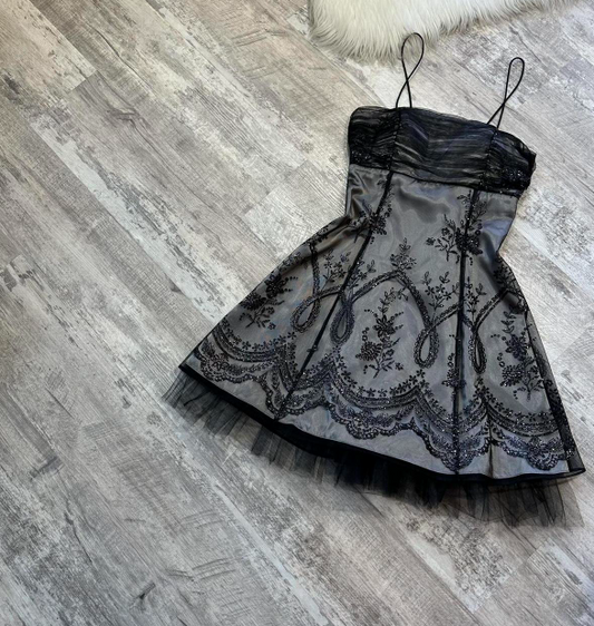 Vintage A-line Tulle Short Prom Dresses, Grey Homecoming Dresses, Spaghetti Strap Birthday Dresses ED04310