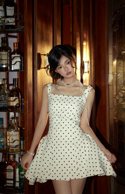 Cute A-Line Satin Short Prom Dresses, Sleeveless Homecoming Dresses, Polka Dot Birthday Dresses ED04318