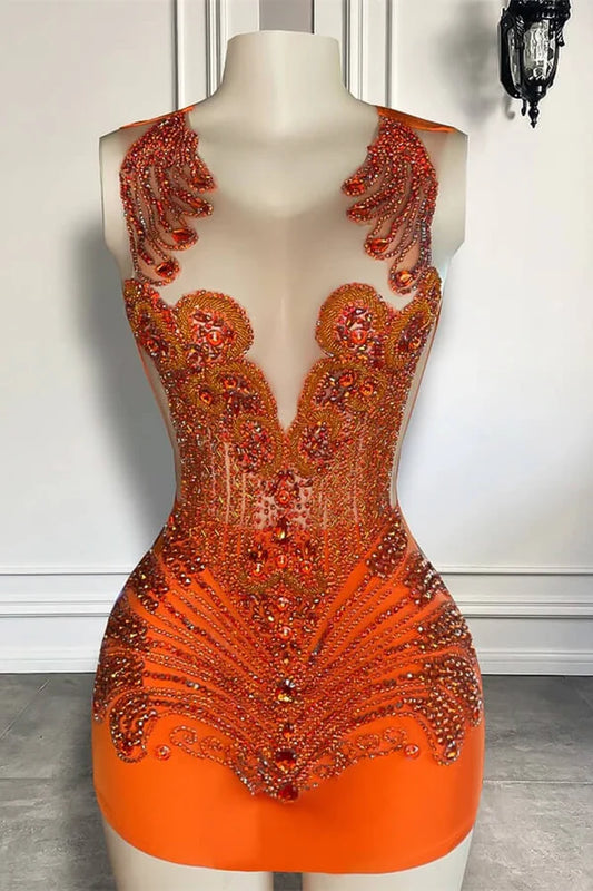 Sexy Jewel Bodycon Beaded Birthday Dresses, Orange Homecoming Dresses ED04321